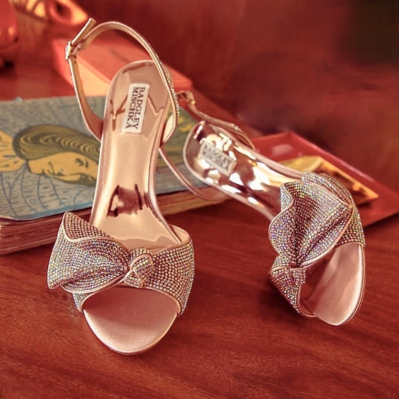 Badgley Mischka Rennie Rhinestone Ruffle Satin High Heel Stiletto Sandals US8 - Picture 11 of 14